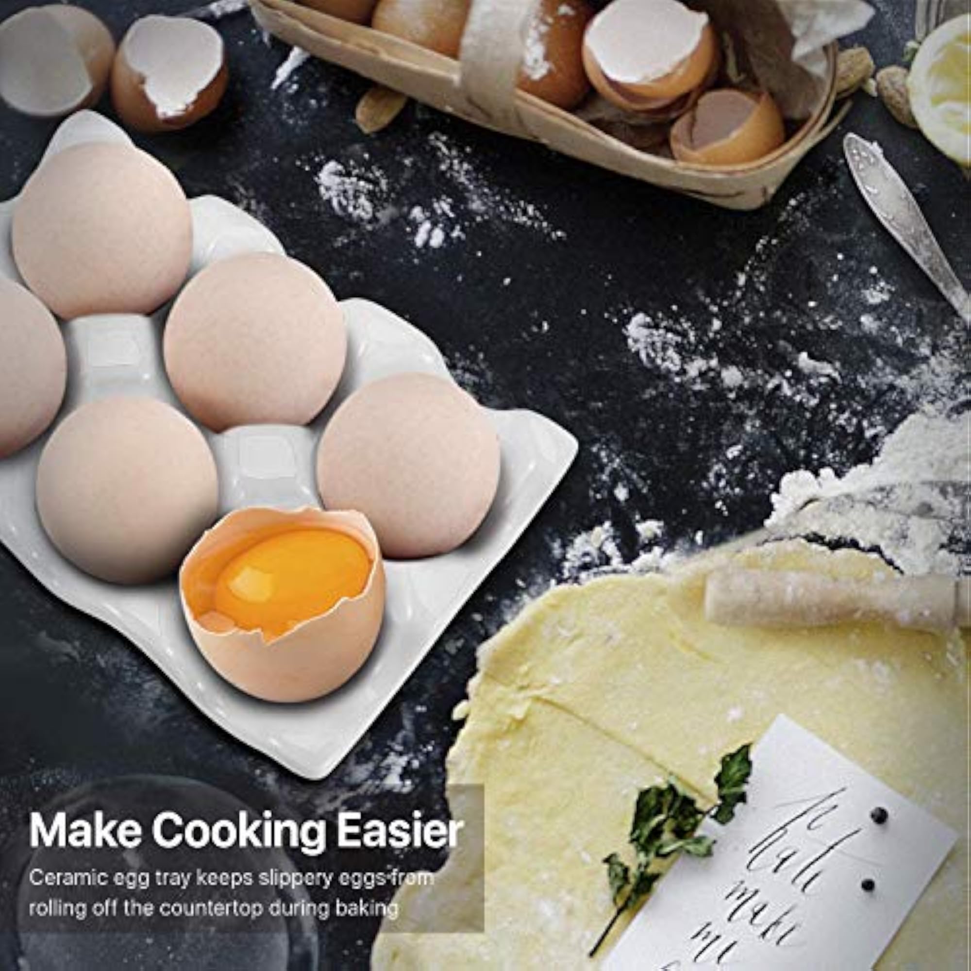 Ceramic 6 Cups Egg Tray, Decorative Storage Organizer